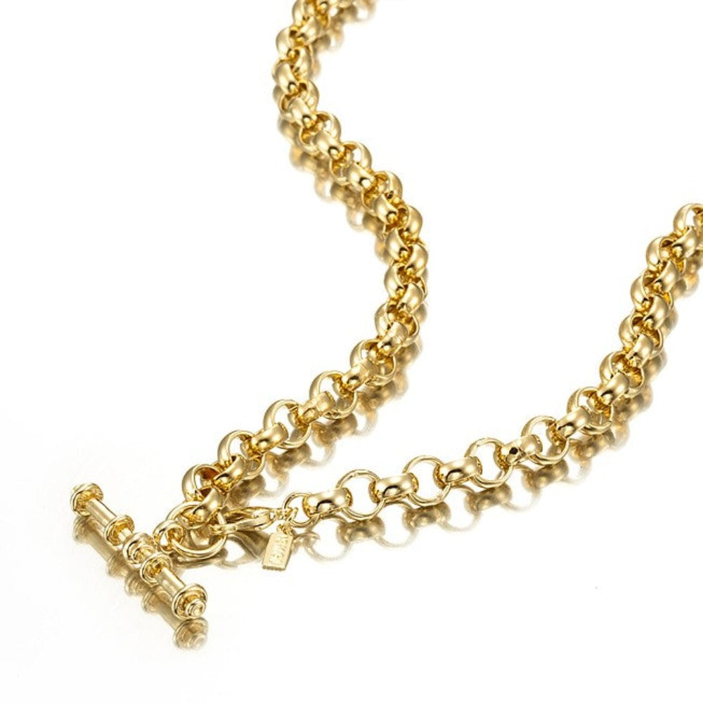 18ct Heavy Yellow Gold Plated 6mm Belcher Chain Necklace with T-Bar End - USA Made-2